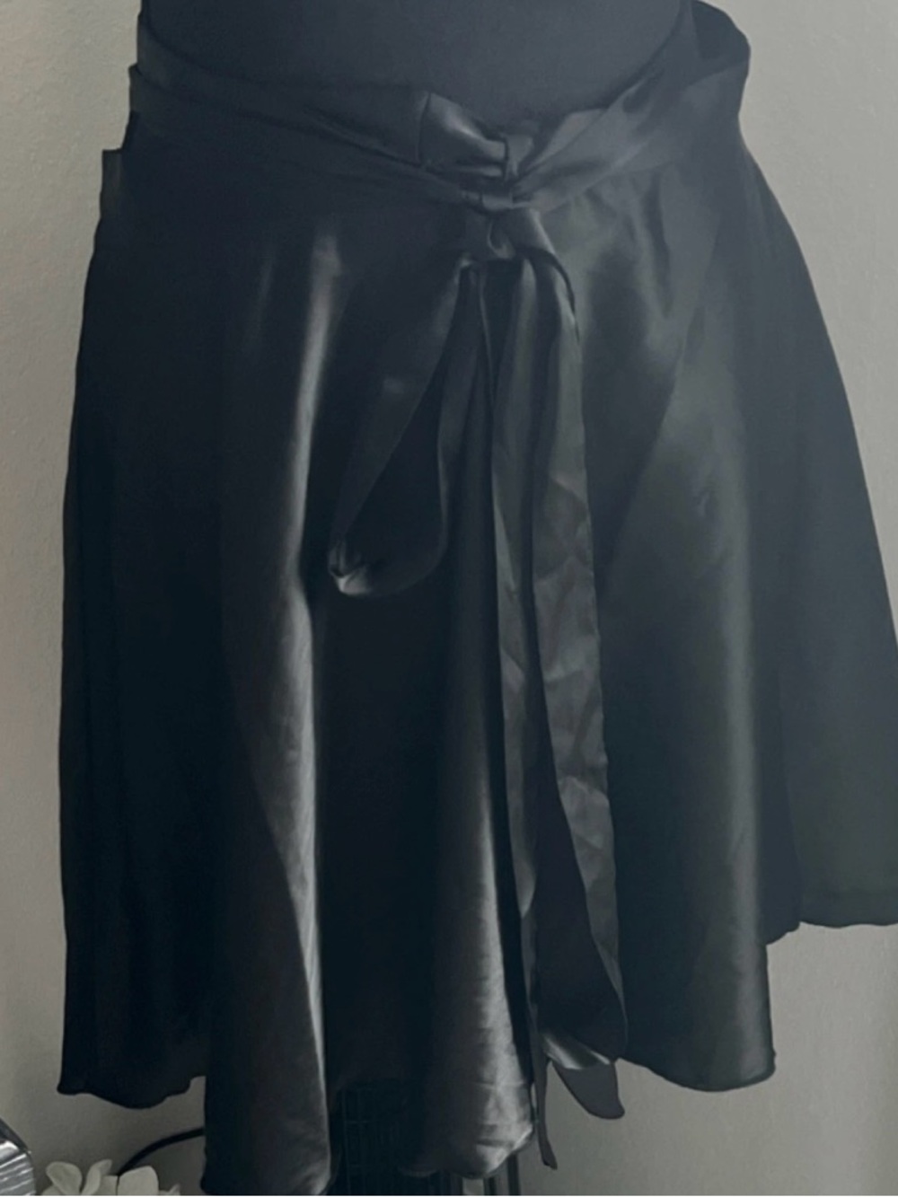 Satin Tie-Waist Black Skater Skirt wrap skirt